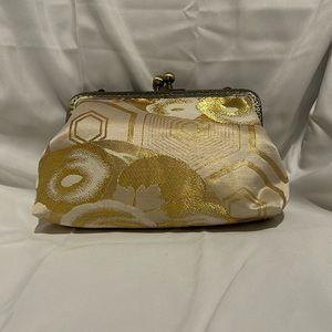 Gold Evening bag made from recycled kimono